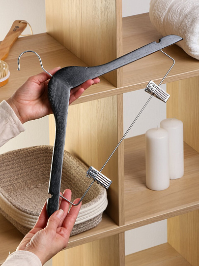 Вешалка-плечики для одежды, 44.5 см, дерево, клипсы, черная, Марья Искусница, LH002BL-CL