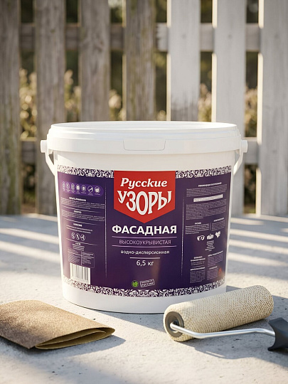 Краска водно-дисперсионная, Русские узоры, полиакриловая, фасадная, матовая, 6.5 кг