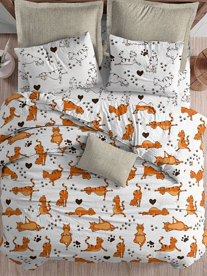 Постельное белье 2-спальный макси, простыня 240х260 см, 2 наволочки 50х70 см, пододеяльник 180х220 см, Silvano, поплин, Котойога 6053-1+6053а-1