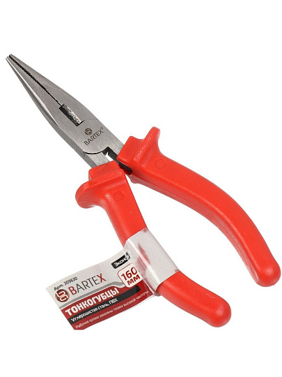 Тонкогубцы 160 мм, прямые, углеродистая сталь, Bartex, Эконом, 953016.1080