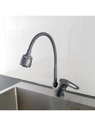 Смеситель для кухни, Эверест, гибкий излив, с картриджем, брезентово-серый, B58-02619