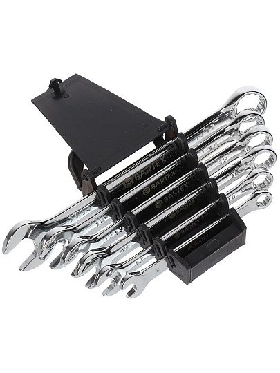 Набор ключей комбинированный, 6 предметов, Bartex, 8-17 мм, хромированный зеркальный, CrV сталь