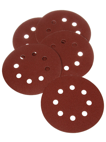 Круг абразивный, d125 мм, зерн P400, под липучку, перфорированный, 8 отверстий, 5 шт, R028