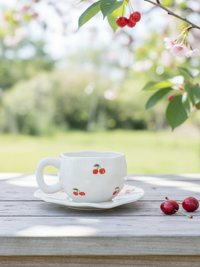 Чайная пара фарфор, 2 пр, 1 перс, 320 мл, Вишенька, В060825