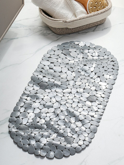 Коврик для ванной, антискользящий, 0.37х0.66 м, ПВХ, серый, Ракушки, Y4-11225