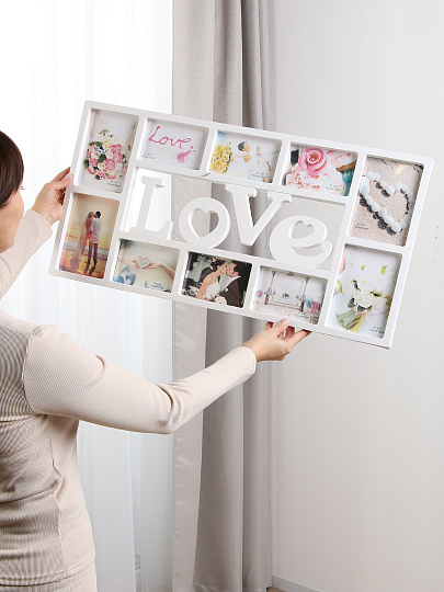 Фоторамка-коллаж на 10 фото, 37х73 см, пластик, белая, Любовь, Y4-11082