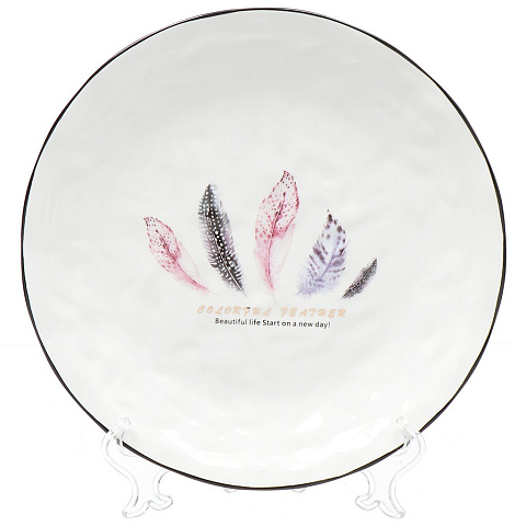 Тарелка обеденная, керамика, 25.5 см, круглая, Перо, Y3-1721