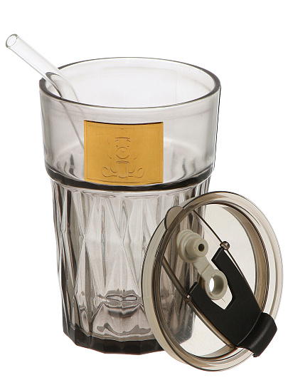 Стакан 450 мл, стекло, Smoke, с трубочкой, B060525