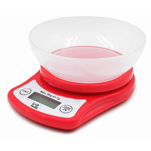 Весы кухонные электронные, пластик, Irit, IR-7116, чаша, точность 1 г, до 5 кг, малиновые