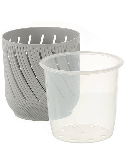Кашпо пластик, 3.1 л, 16.8х17.6 см, серый жемчуг, La Decoro, Fleurs, КШ-3727