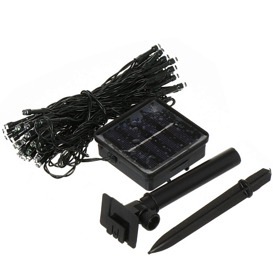 Фонарь садовый Гирлянда, на солнечной батарее, грунтовый, пластик, 7м, 50 ламп