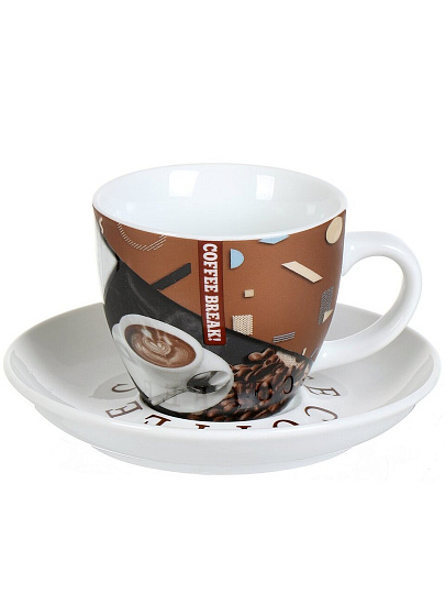 Набор чайный фарфор, 12 предметов, на 6 персон, 180 мл, металлическая подставка, Кофе-брейк, RS097-1473J, подарочная упаковка