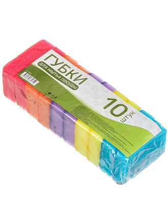 Губка для посуды, 10 шт, Стандарт, поролон, абразивная фибра, 8х5.5х2.3 см, 17115, разноцветная