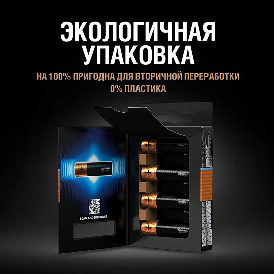 Батарейка Duracell, ААА (LR03, 24A), Optimum, щелочная, 1.5 В, 4 шт, 5014062, Б0056021
