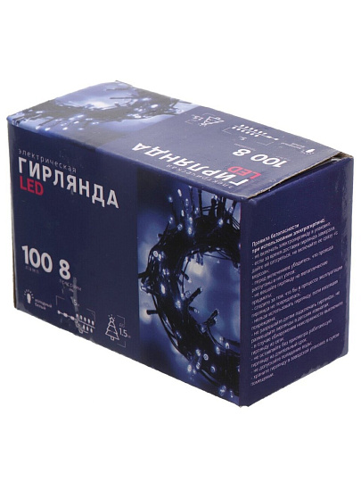 Гирлянда 100 ламп, 5 м, 8 режимов, холодный белый свет, зеленая, в помещении, сетевая