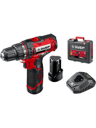 Дрель-шуруповерт аккумуляторный, Зубр, ДШЛ-125-22, 12 В, кейс