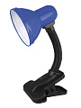 Светильник настольный с прищепкой, E27, 60 Вт, черный, абажур синий, Ultraflesh, UF-320Р C06, 12372