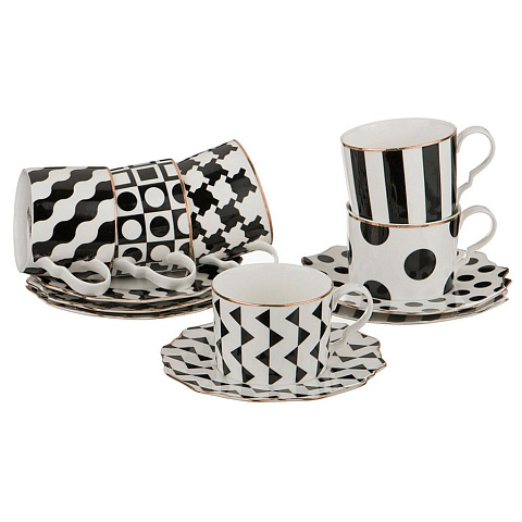 Набор чайный керамика, 12 предметов, на 6 персон, 250 мл, Lefard, Черно-белое, 779-129, подарочная упаковка