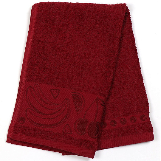 Полотенце кухонное махровое, 35х60 см, Вышневолоцкий текстиль, Бордюр фрукты, темно-бордовое, Россия