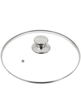 Крышка для посуды стекло, 28 см, Daniks, металлический обод, кнопка нержавеющая сталь, Д5728