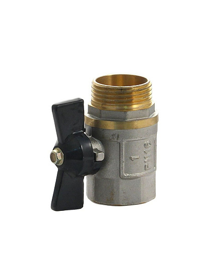 Кран для воды, 1", г-ш, латунь, ручка-бабочка, DN 25, черный, Frap