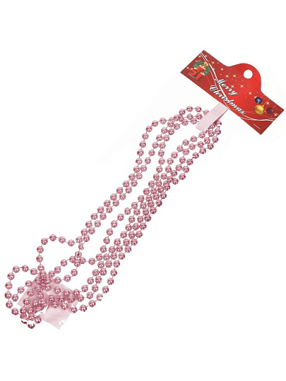Бусы новогодние пластик, 0.8х200 см, круглые, розовая роза, SY18ZL-06 RP