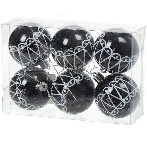 Елочный шар 6 шт, черный, 8 см, пластик, SYCBF817-318