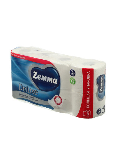 Туалетная бумага ZEMMA, Deluxe Деликатная забота, 3 слоя, 8 шт, 17 м, с втулкой, белая
