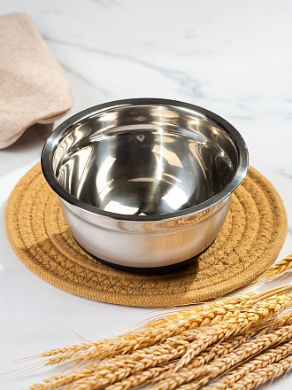 Миска нержавеющая сталь, 0.6 л, 14 см, круглая, противоскользящее дно, B020157