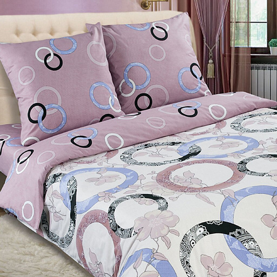 Постельное белье евро, простыня 180х200 см, 2 наволочки 70х70 см, пододеяльник 200х215 см, простыня на резинке, АртПостель, поплин, Мелодия