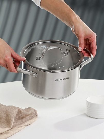 Кастрюля нержавеющая сталь, 3.1 л, крышка стекло, Катунь, Nord, GR01-D-20, индукция