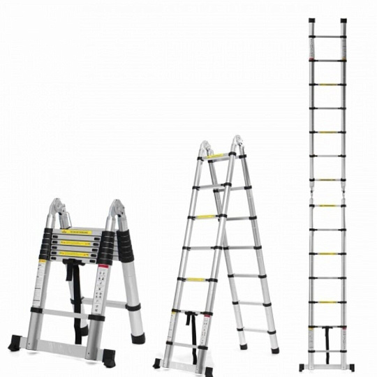 Лестница шарнирная 2 секции, 7 ступеней, алюминий, 4.4 м, 150 кг, телескопическая, Alumet, DTLH 2.2