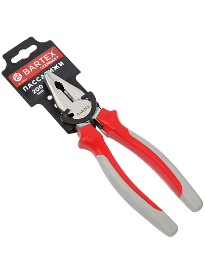 Пассатижи 200 мм, прямые, двухкомпонентный, углеродистая сталь, Bartex, Стандарт, 11003RB