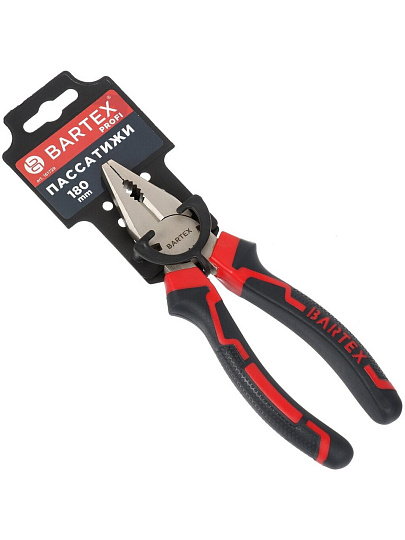 Пассатижи 180 мм, прямые, двухкомпонентный, углеродистая сталь, Bartex, Профи, 11022
