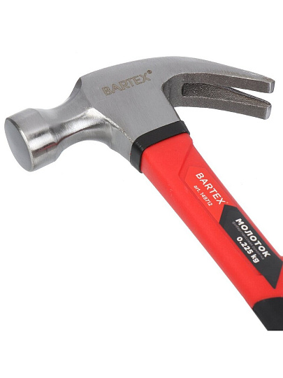 Молоток-гвоздодер слесарный, Bartex, рукоятка фибергласовая, обрезиненная, 0.225 кг, B0013N