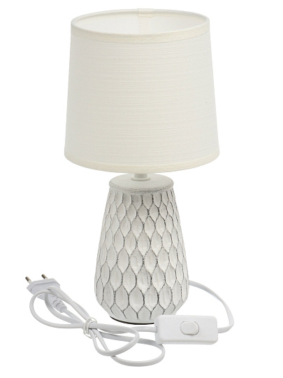 Светильник настольный E14, 40 Вт, белый с узором, абажур белый, Rivoli, Bertha, 7071-502, керамика