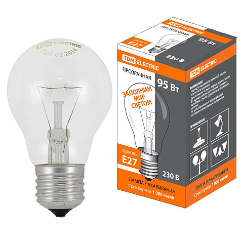 Лампа накаливания E27, 95 Вт, груша/гриб, TDM Electric, SQ0332-0038
