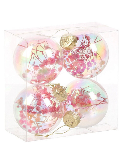 Набор шаров 4 шт, розовый, 8 см, пластик, прозрачный с наполнением, F010002