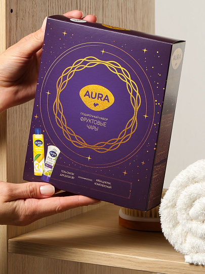 Набор подарочный для женщин, Aura, 3 в 1, гель-смузи для душа 250 мл, крем для рук комплексный 75 мл