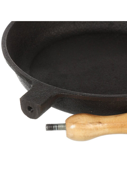 Сковорода чугун, 22 см, Гурман, DavrMetall, съемная ручка, с деревянной ручкой, индукция