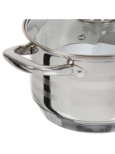 Кастрюля нержавеющая сталь, 2.5 л, крышка стекло, Катунь, Элис, КТ16-D-18, индукция