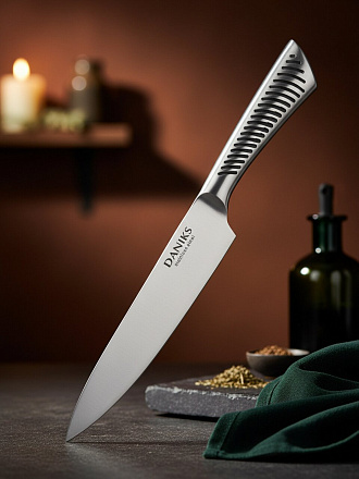 Нож кухонный Daniks, Optic, шеф-нож, нержавеющая сталь, 20 см, рукоятка сталь, YW-A245-CH