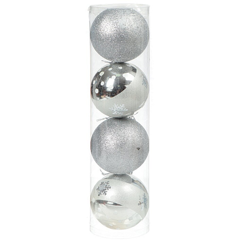 Елочный шар 4 шт, серебро, 10 см, пластик, SY18CBB-250