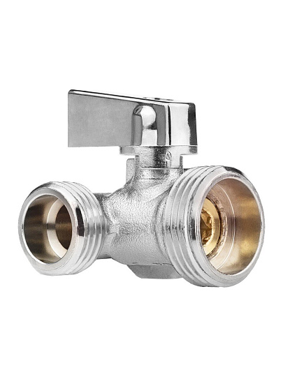 Кран для бытовой техники, 1/2&quot;х3/4&quot;х1/2&quot;, г-ш-ш, латунь, трехходовой, ручка-флажок, шаровой, никелированный, ГОСТ, Compact, MasterProf
