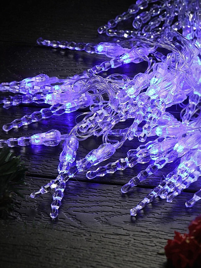 Гирлянда 50 ламп, 4 м, 1 режим, Сосульки, голубой, прозрачная, в помещении, сетевая, LED, Y4-7529