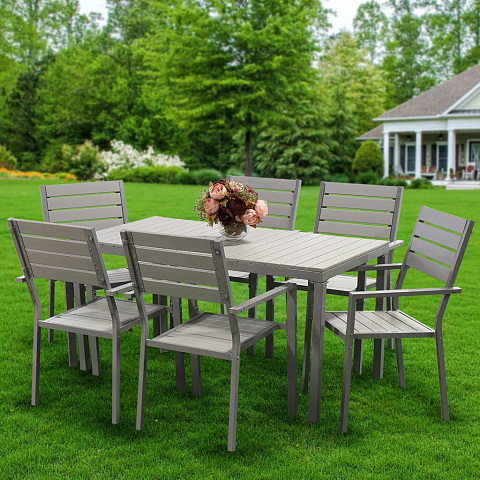 Мебель садовая Green Days, Эллада, серая, стол, 140х70х70 см, 6 стульев, 120 кг, YTCT009-1