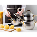 Кастрюля нержавеющая сталь, 2.6 л, с крышкой, крышка стекло, Daniks, Мадрид Gold, SD-318G, индукция - фото 6