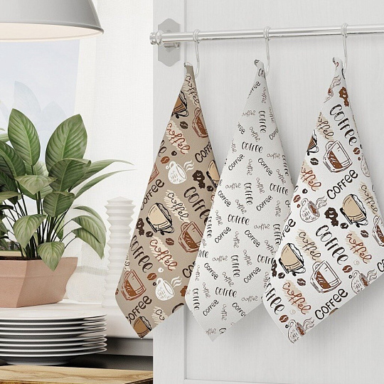 Полотенце кухонное 45х60 см, 100% хлопок, рогожка, Текстильная лавка, Кофемания, Россия, 30090/1