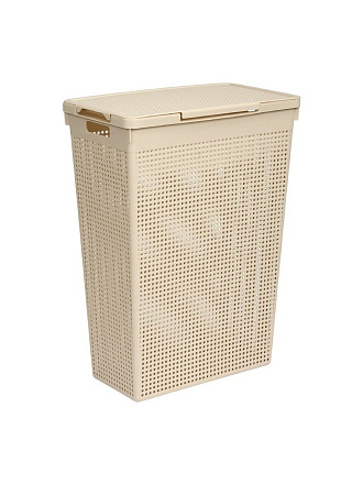 Корзина для белья, 50 л, 45х26х61.5 см, прямоугольная, пластик, латте, с крышкой, Violet, Лофт, 5650020