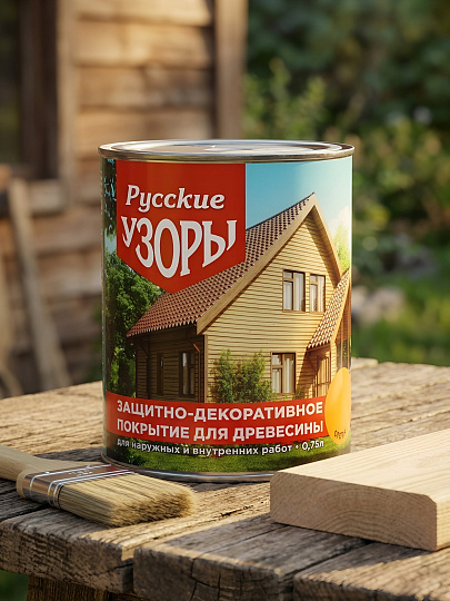 Защитно-декоративное покрытие Русские узоры, для дерева, орегон, 0.75 л